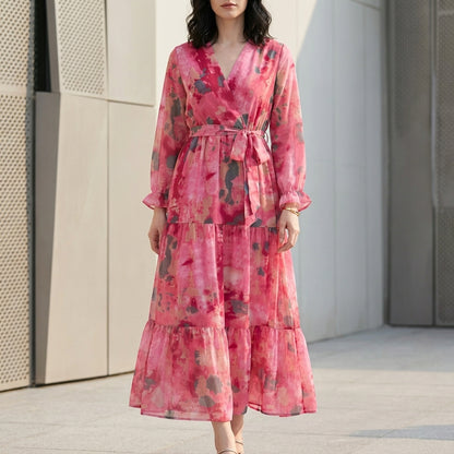 Floral Print Wrap Midi Dress for Women – Effortless Elegance & Feminine Charm