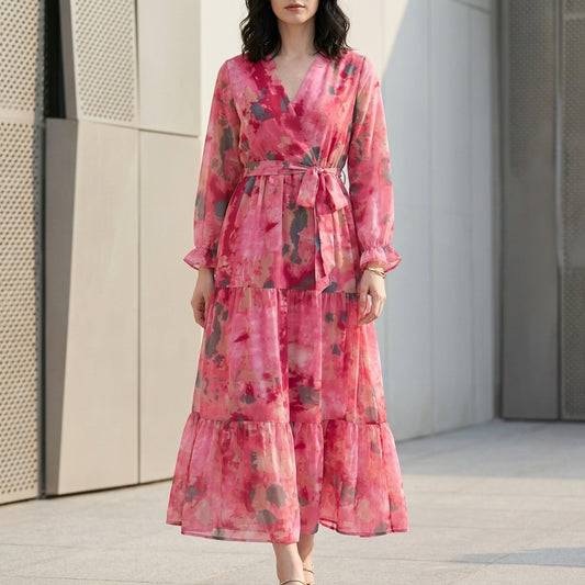 Floral Print Wrap Midi Dress for Women – Effortless Elegance & Feminine Charm