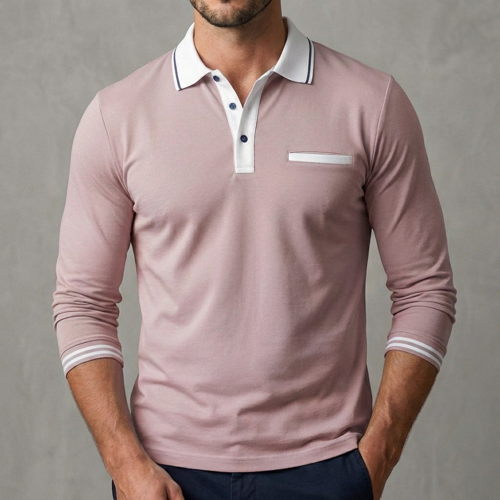 Textured Collared Long Sleeve Polo Shirt for Men – Stylish & Comfortable Design