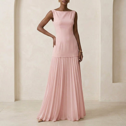 Pleated Fitted Bodice A-Line Maxi Dress for Women – Elegant & Flattering Fit