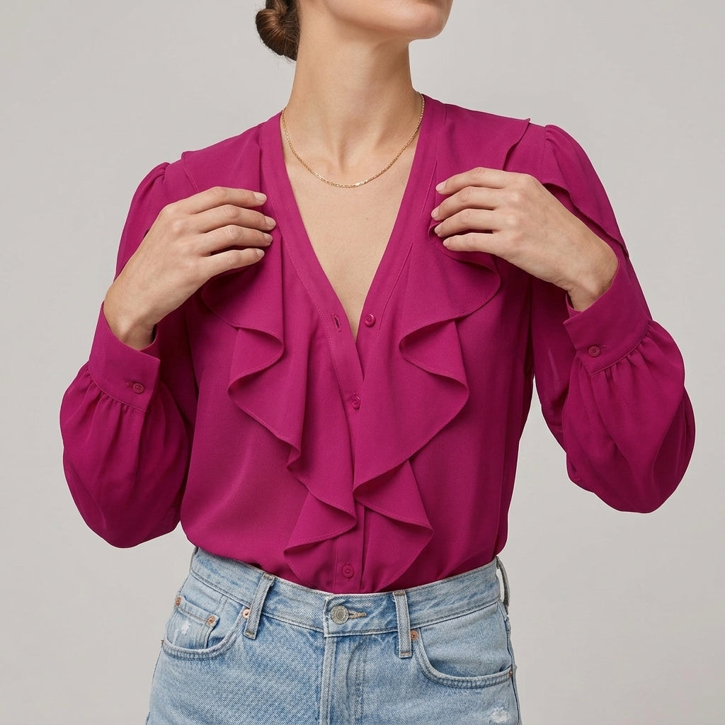 Layered Ruffle V-Neck Blouse for Women – Chic Feminine Elegance