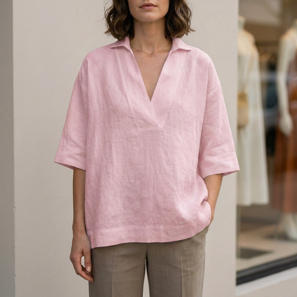 Relaxed Fit Linen Blouse for Women – Effortless Minimalist Comfort