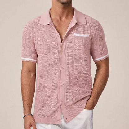 Relaxed Fit Striped Knit Polo Shirt for Men – Casual Stylish Comfort