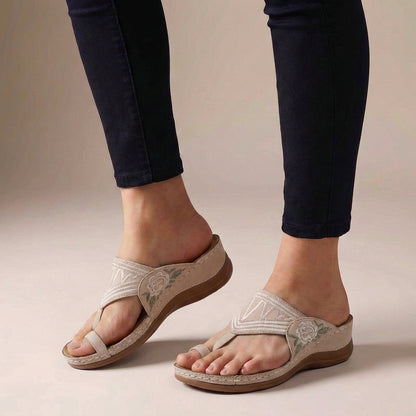 Embroidered Floral Orthopedic Wedge Sandals for Women – Stylish Comfort & Support