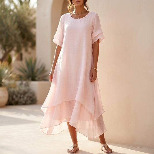 Tiered Ruffled Asymmetrical Hem Midi Dress for Women – Stylish Comfortable Everyday Wear