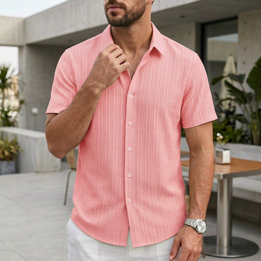 Relaxed Fit Collared Button-Up Shirt for Men – Breathable Casual Comfort