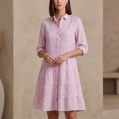 Relaxed Fit Tiered Striped Shirt Dress for Women – Stylish Casual Comfort