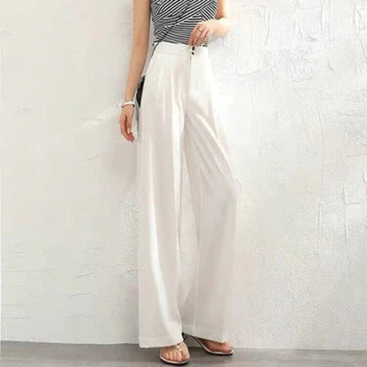 Women's Trousers - High-Waisted Wide - Light and Breathable - Elegant Long Model