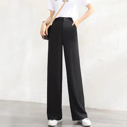 Women's Trousers - High-Waisted Wide - Light and Breathable - Elegant Long Model
