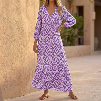 Printed V-Neck Maxi Dress for Women – Effortless Elegance & Everyday Comfort