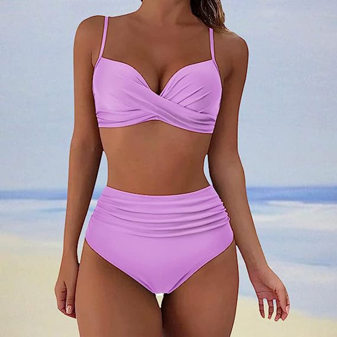 Twist Front High-Waisted Bikini Set for Women – Flattering Beachside Confidence