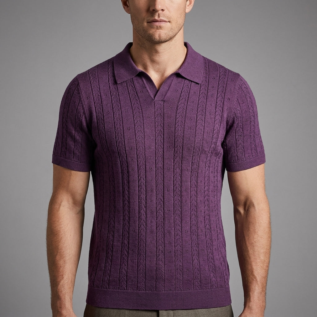 Textured Knit Polo Shirt for Men – Refined Comfort & Modern Style