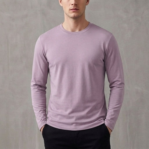 Regular Fit Solid Crewneck Long Sleeve T-Shirt for Men – Classic Casual Comfort
