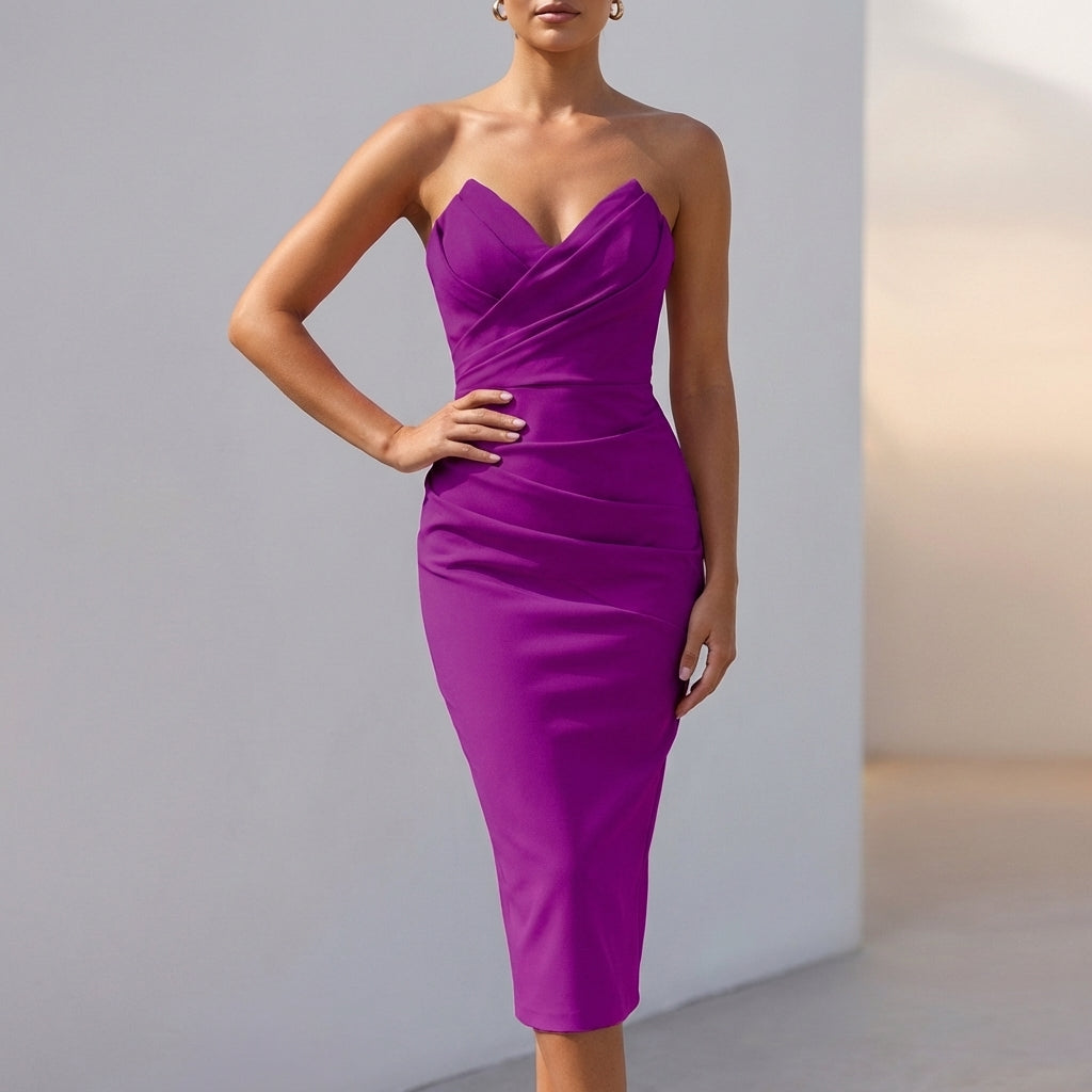 Ruched Bodycon Midi Dress for Women – Elegant Evening Style