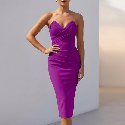 Ruched Bodycon Midi Dress for Women – Elegant Evening Style