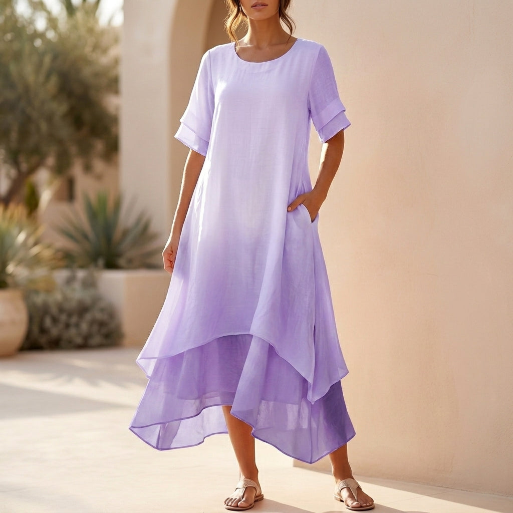 Tiered Ruffled Asymmetrical Hem Midi Dress for Women – Stylish Comfortable Everyday Wear