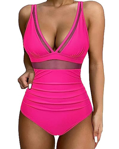 Swimsuit for Women – Tailored Fit – Deep V-Neck – Mesh Panels – Wide Straps