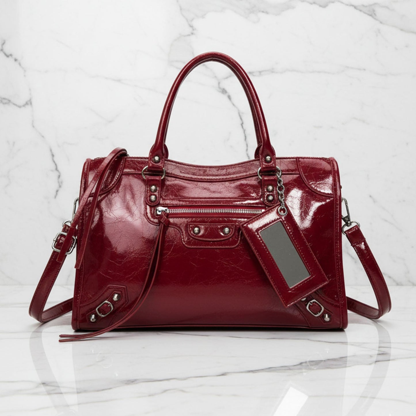 Luna Faux Leather Structured City Bag | Top Handle Shoulder Strap City Bag