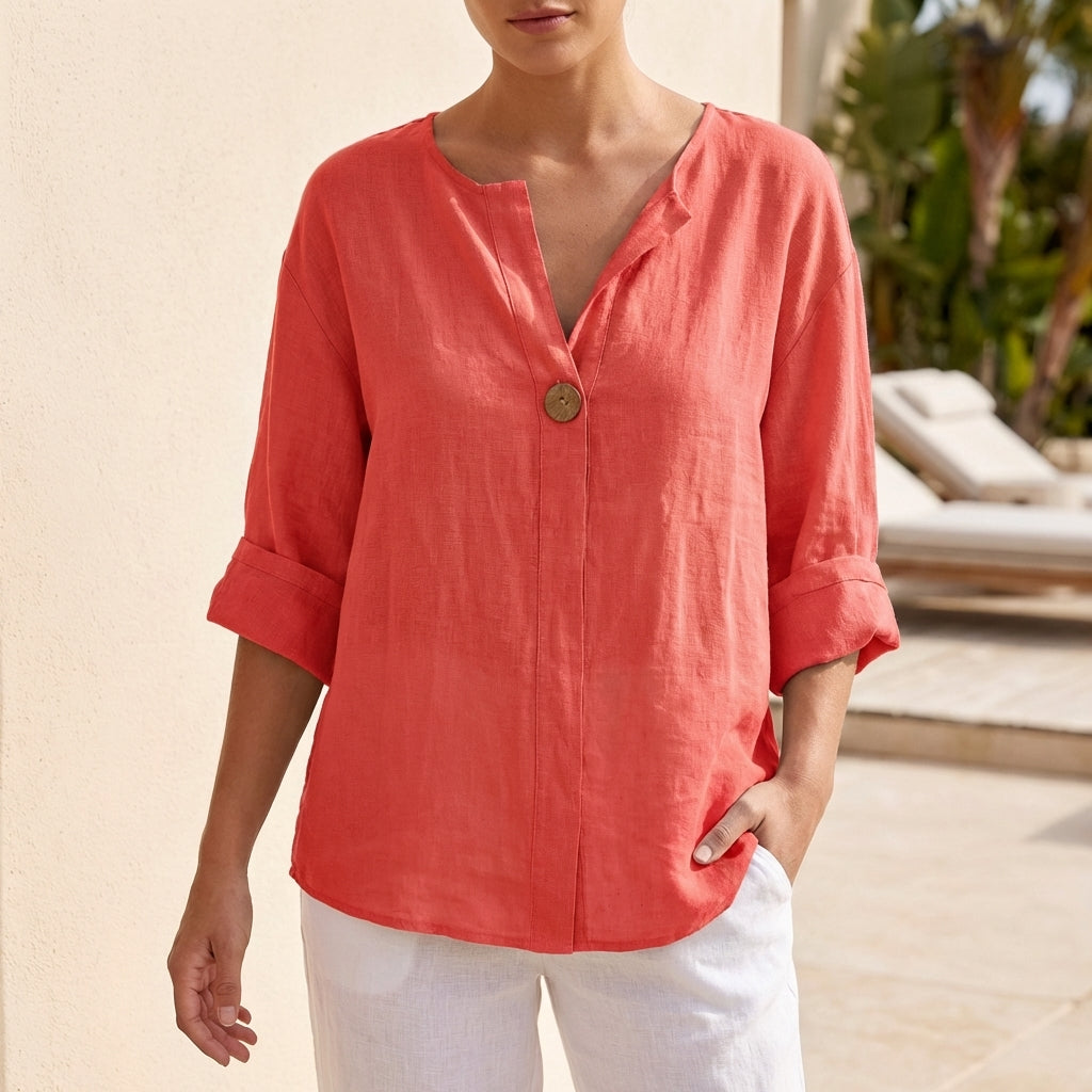Relaxed Fit Button Front Blouse for Women – Casual Stylish Comfort