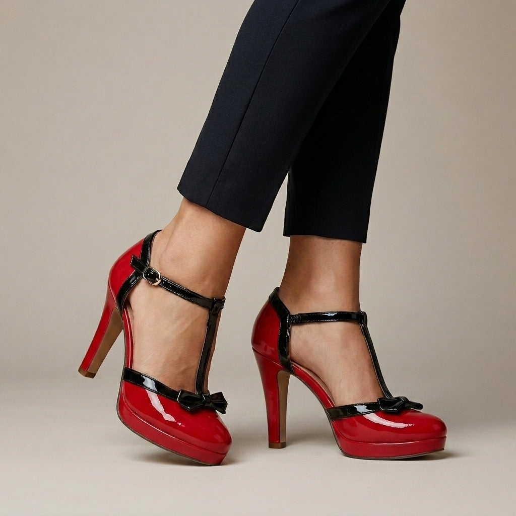 T-Strap Platform Heels for Women – Elegant Height & Timeless Style