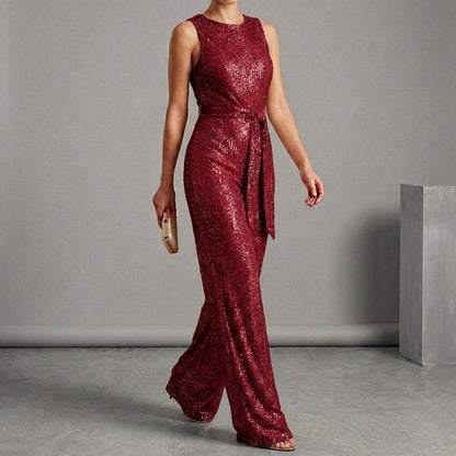 Sparkling Sequin Wide Leg Jumpsuit for Women – Glamorous Evening Elegance