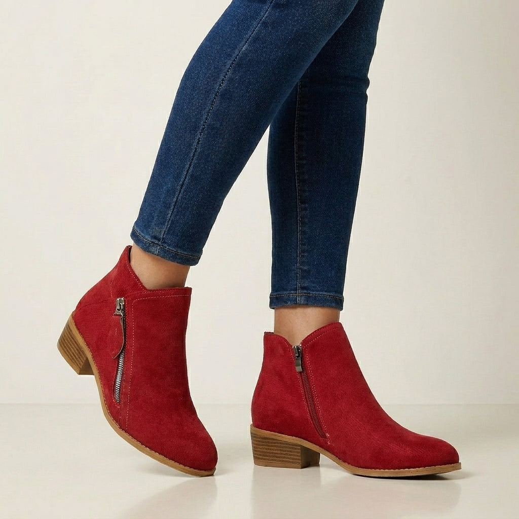 Orthopedic Zipper Closure Low Block Heel Ankle Boots for Women – Supportive & Comfortable Design