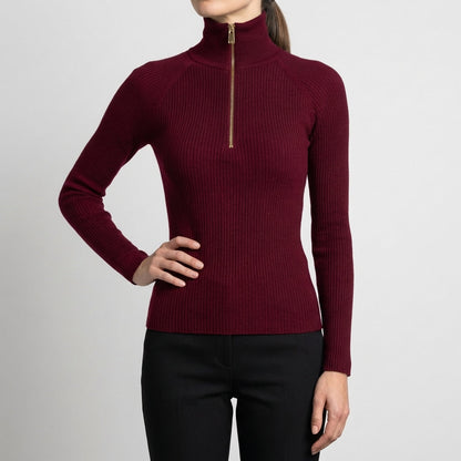 Quarter-Zip Ribbed Slim Fit Turtleneck Top for Women – Flattering Everyday Style