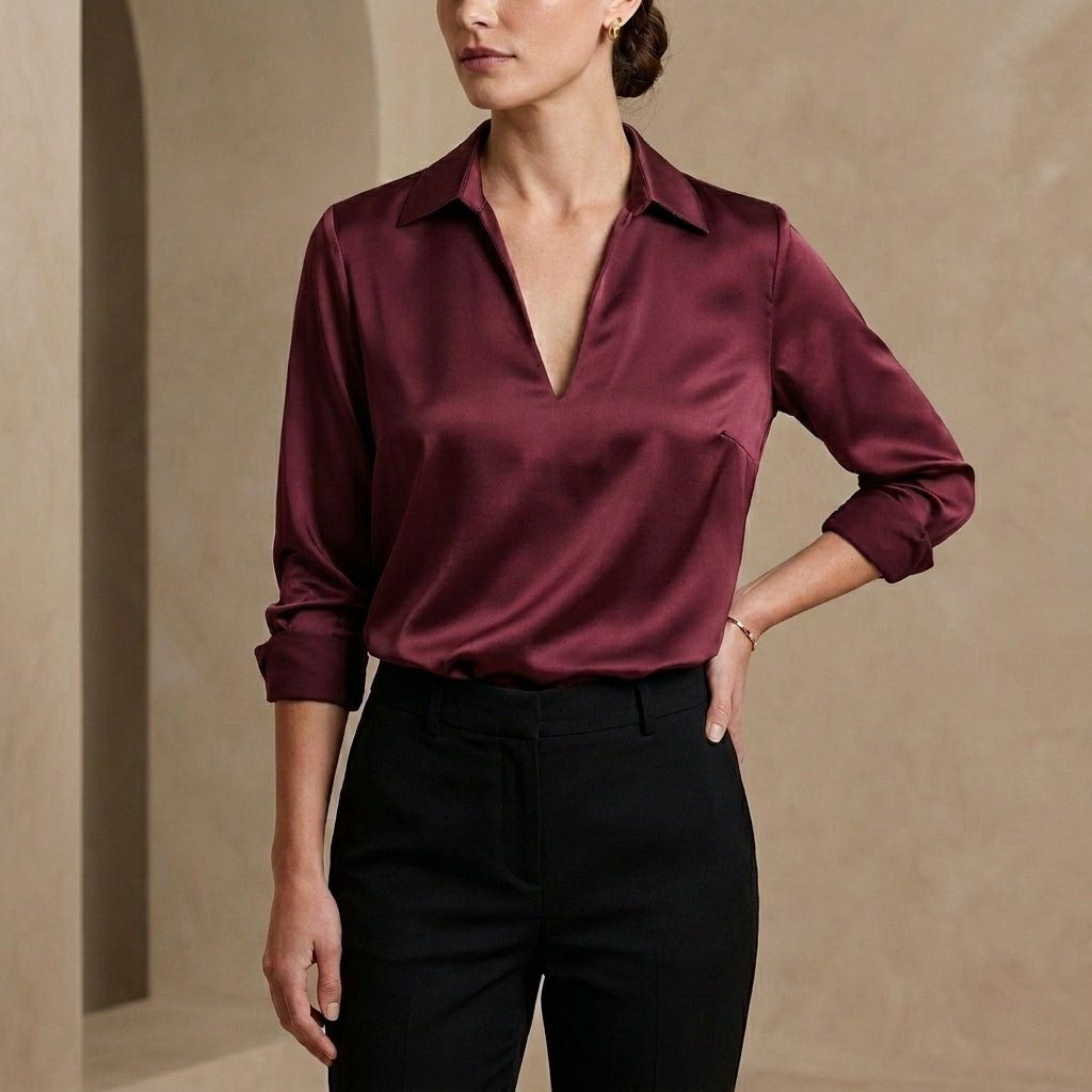 Satin V-Neck Blouse for Women – Elegant Everyday Sophistication