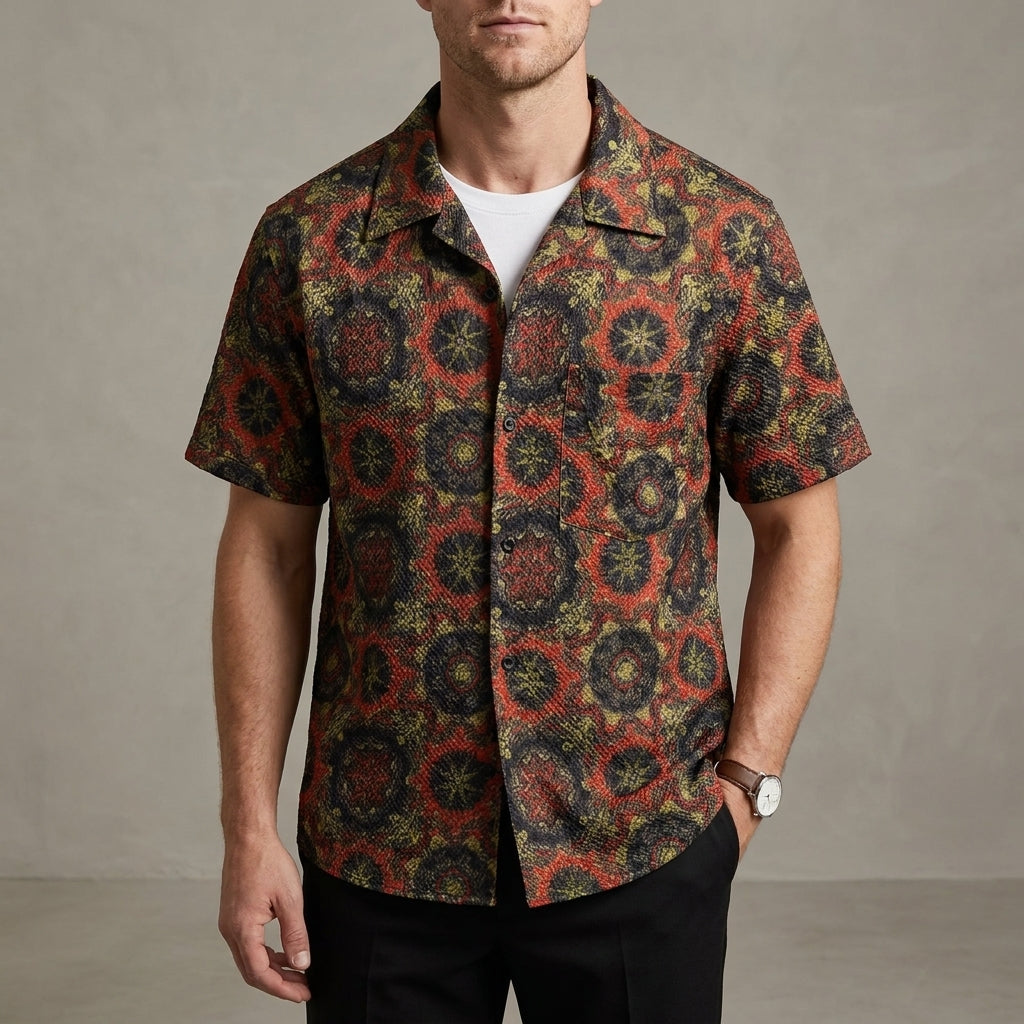 Relaxed Fit Printed Button-Up Shirt for Men – Lightweight Statement Style