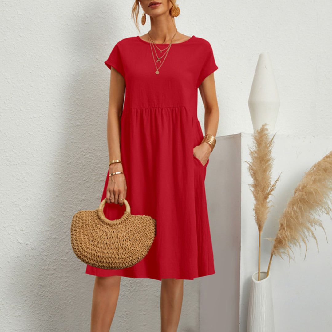 Women's Dress - Loose Fit - Round Neck - Short Sleeves - Light and Breathable