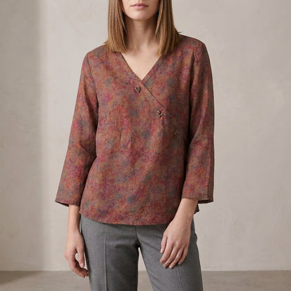 Relaxed Fit Printed V-Neck Blouse for Women – Effortless Casual Elegance