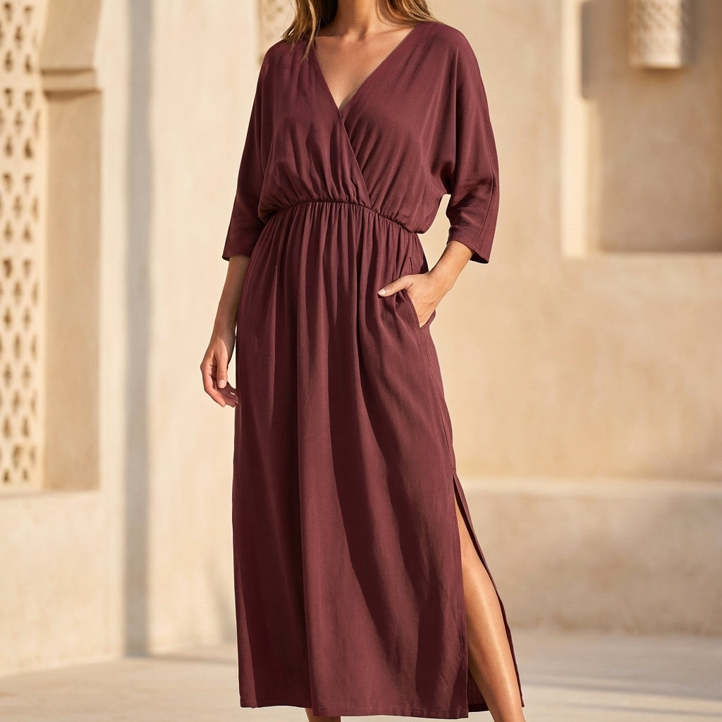 Flowy V-Neck Maxi Dress for Women – Effortless Elegance & Everyday Comfort