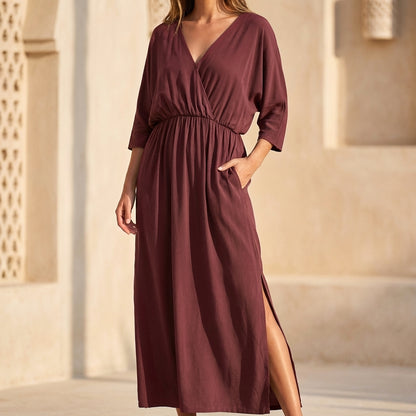 Flowy V-Neck Maxi Dress for Women – Effortless Elegance & Everyday Comfort