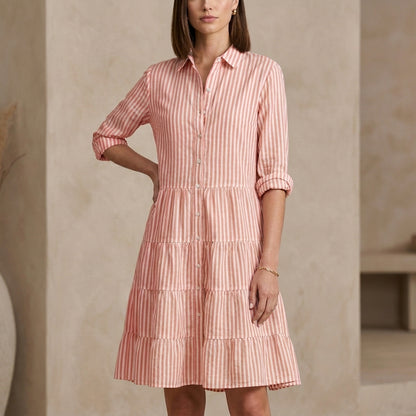 Relaxed Fit Tiered Striped Shirt Dress for Women – Stylish Casual Comfort