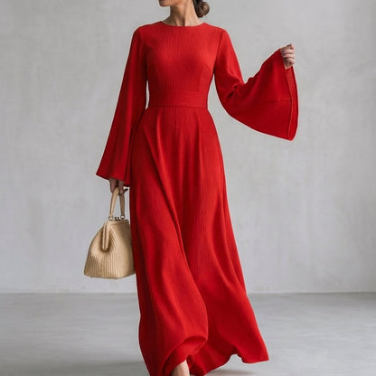 Pleated Bell Sleeve Maxi Dress for Women – Graceful Elegance & Timeless Style