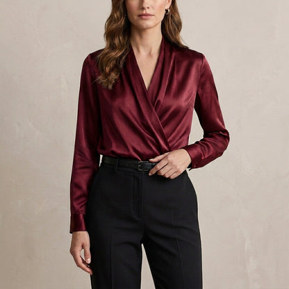 Draped Crossover Blouse for Women – Elegant Business Casual Style