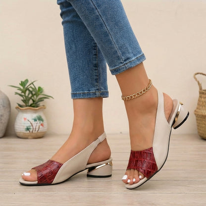 Embossed Slingback Block Heel Sandals for Women – Stylish & Comfortable