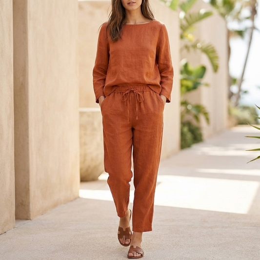 Relaxed Fit Blouse & Tie Waist Pants Set for Women – Casual Comfort & Style