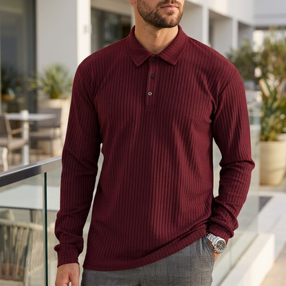 Ribbed Long Sleeve Polo Shirt for Men – Modern Everyday Comfort