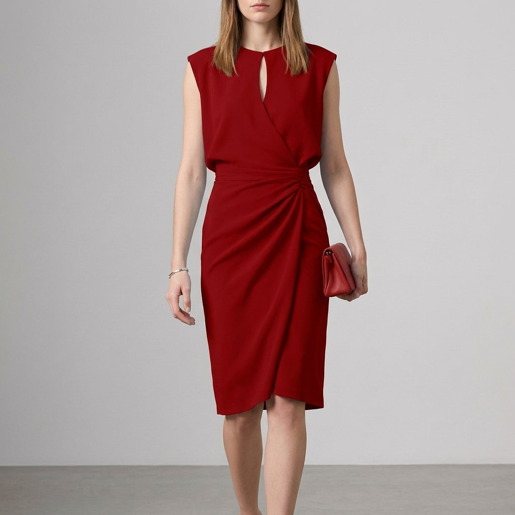 Ruched Draped Keyhole Sheath Dress for Women – Elegant & Flattering Fit