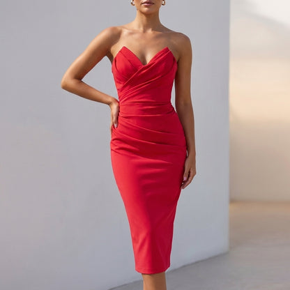 Ruched Bodycon Midi Dress for Women – Elegant Evening Style