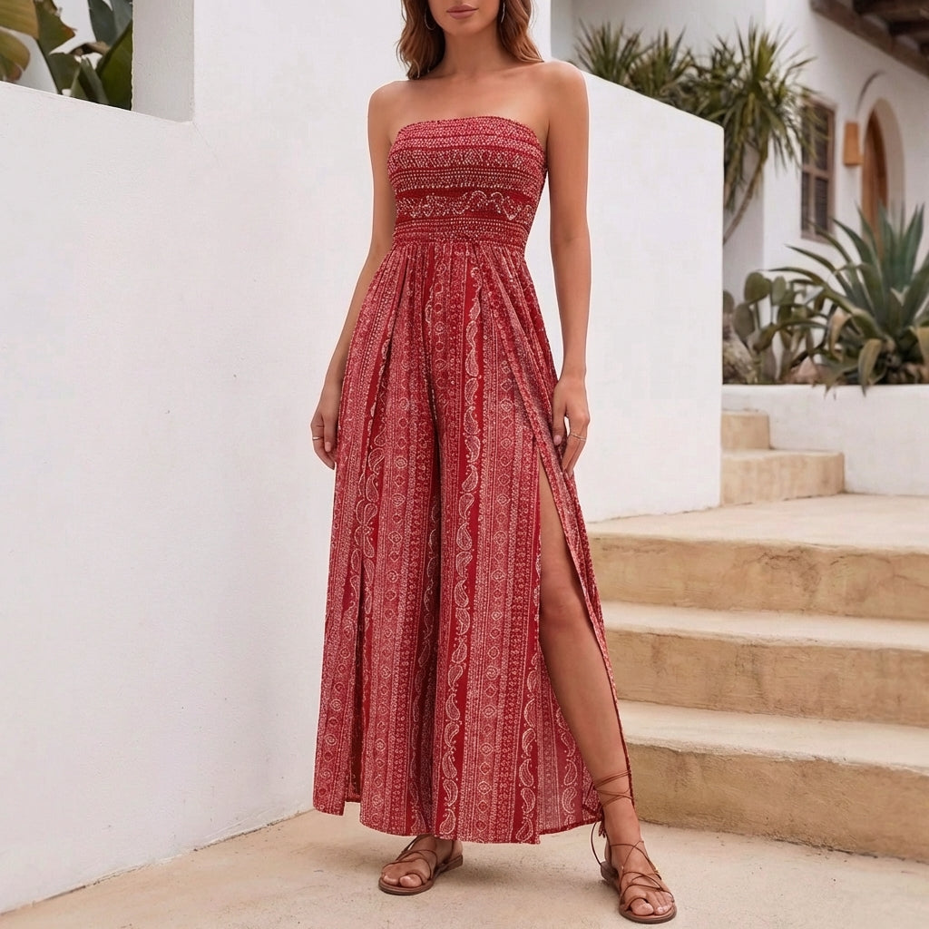 Strapless Printed Maxi Dress for Women – Effortless Bohemian Elegance