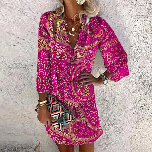 Dress for Women – Fitted Mini Dress – Paisley Pattern – Breathable Lightweight Fabric