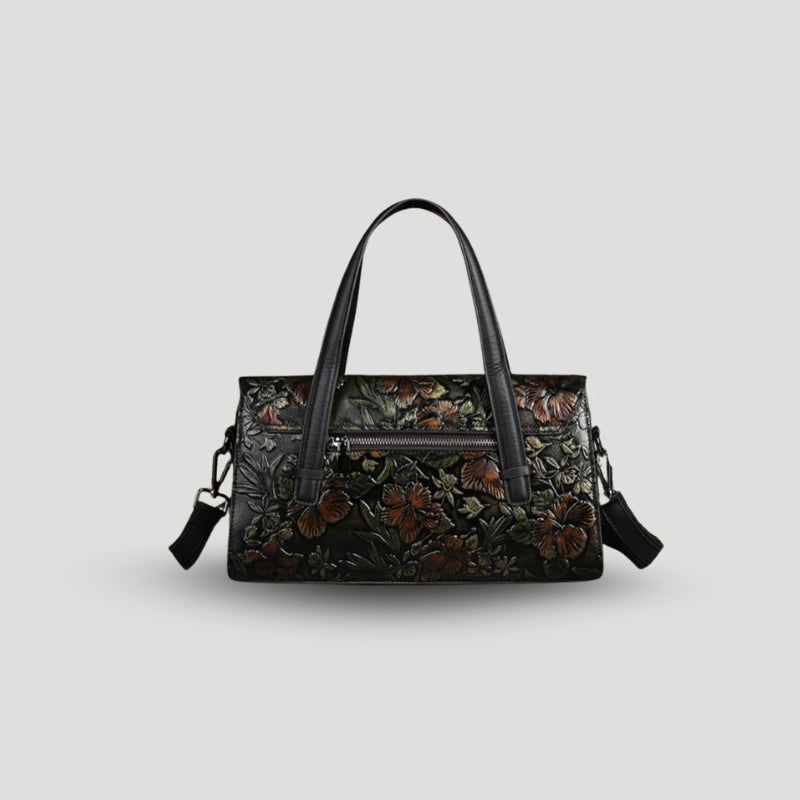 Women's Handbag - Embossed Floral Pattern - Elegant Design - Detachable Shoulder Strap