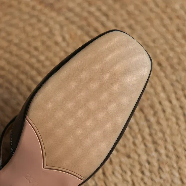Minimalist Leather Mules with Block Heel