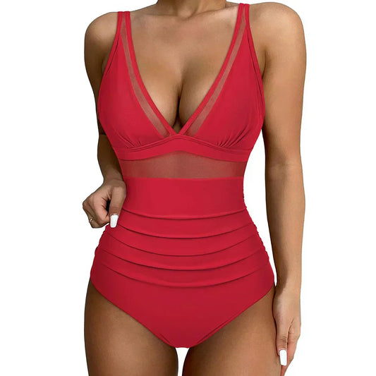 Swimsuit for Women – Sculpting Fit – Mesh Details – High Leg Cut – Adjustable Straps