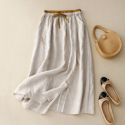 Embroidered A-Line Midi Skirt for Women – Comfortable Stylish Design