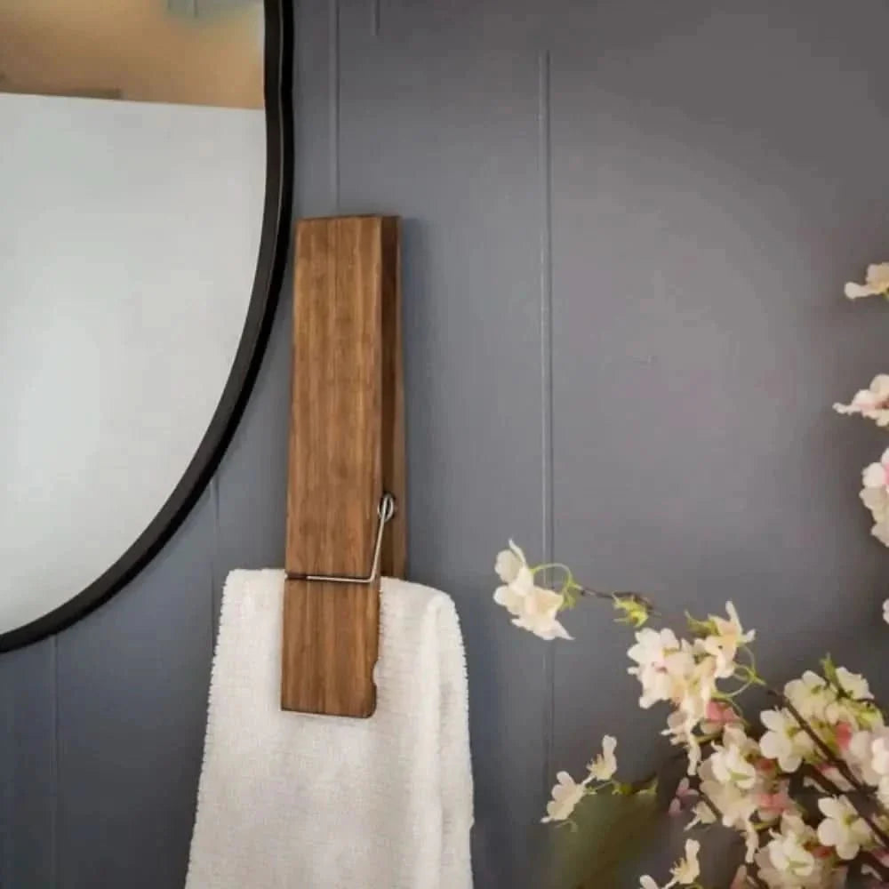 Minimalist Wooden Towel Holder with Metal Clip