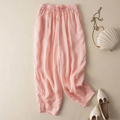 Relaxed Linen Blend Tapered Pants for Women – Breathable Everyday Comfort