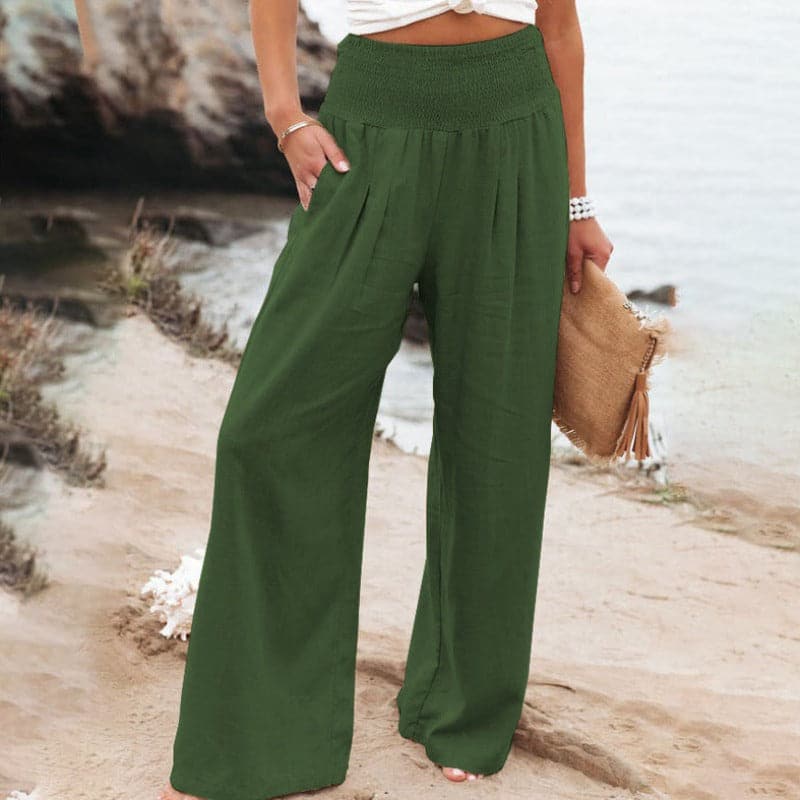 Women's Pants - Wide Legs - Elastic Waist - Lightweight and Breathable - Comfortable Fit